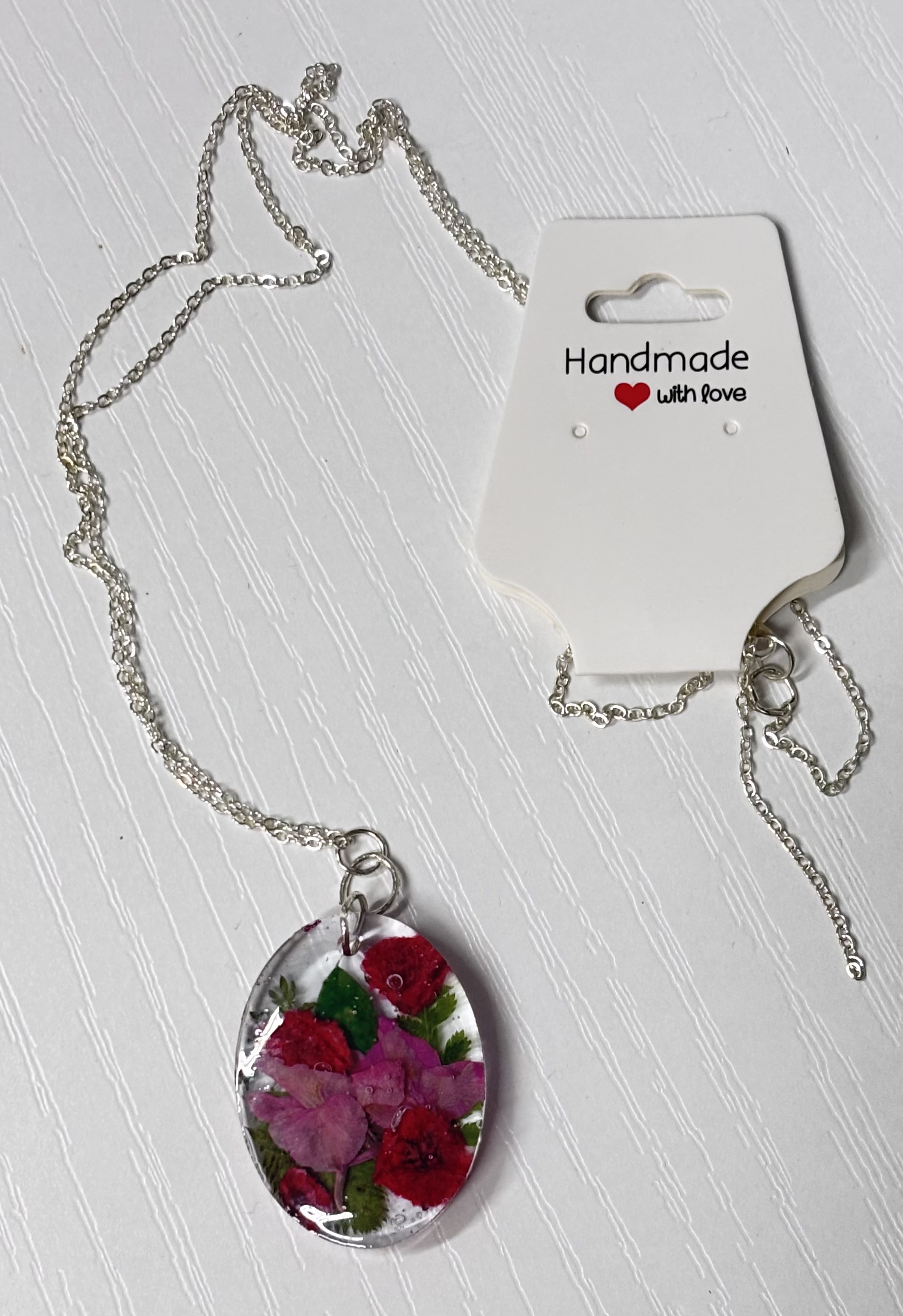 Pink floral resin necklace