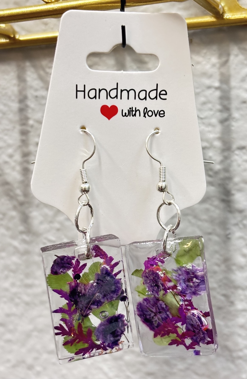 Purple floral resin earrings