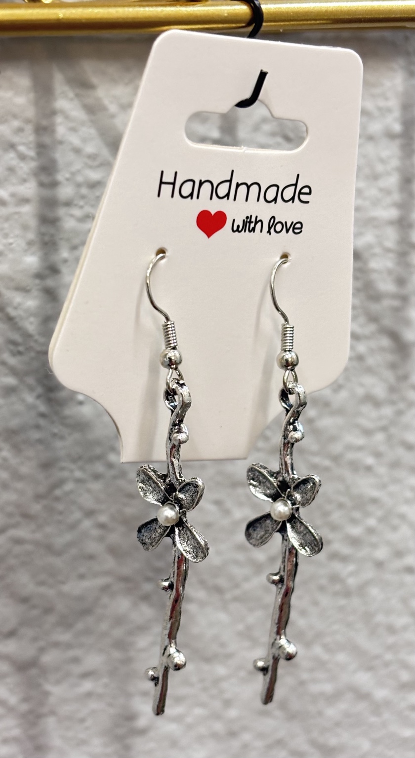 Silver floral branch earrings
