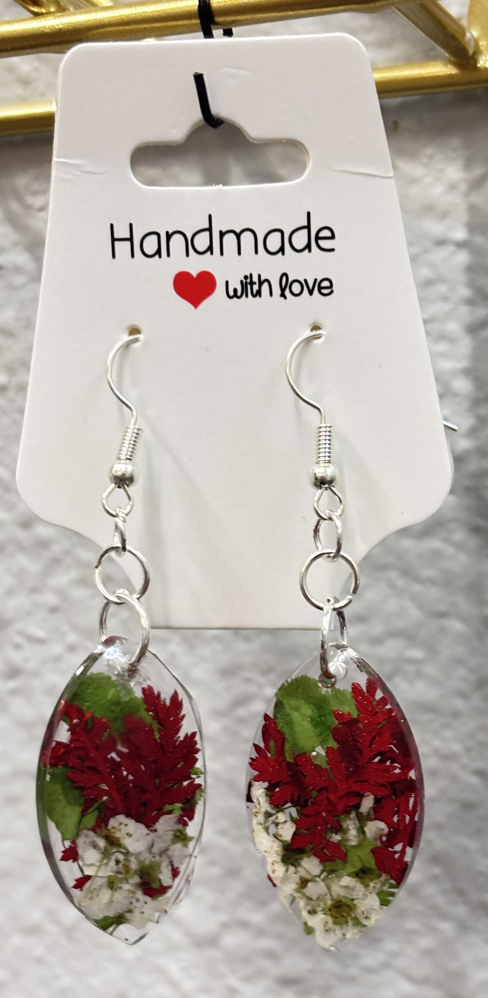 Red floral resin earrings